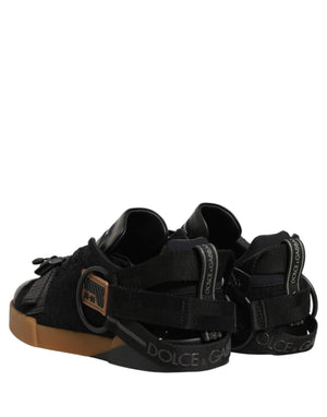 Dolce & Gabbana Schwarze Low-Top-Sneaker aus Filz und Leder