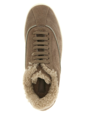 Fabiana Filippi Beige Suede Leather Low Top Sneakers