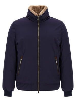 Brunello Cucinelli Blaue Polyamid-Jacke in voller Länge