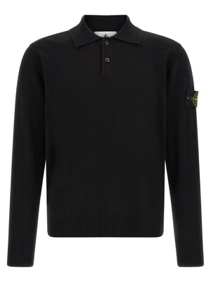 Stone Island Schwarzes Poloshirt aus reiner Schurwolle