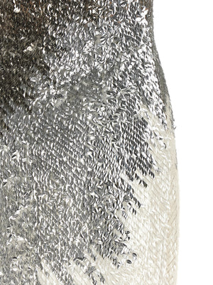 Elisabetta Franchi Midi-Kleid aus silbernem Polyamid