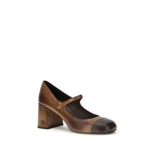 Miu Miu Braune Kalbsleder-Ballerinas Bos Taurus