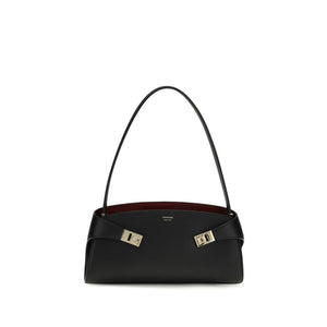 Ferragamo Schwarze Bos Taurus Kalbsleder Schultertasche