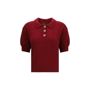 Alessandra Rich Bordeaux Wollhemd Oves Aries Kurzarm