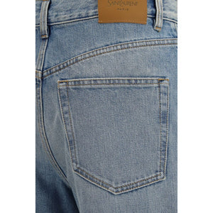 Saint Laurent Blaue High-Waist Jeans aus Baumwolle