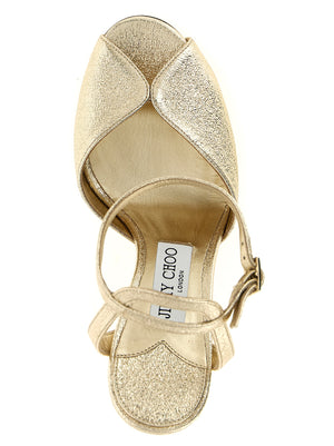 Jimmy Choo Sandale mit Stilettoabsatz aus Kalbsleder Bos Taurus in Gold