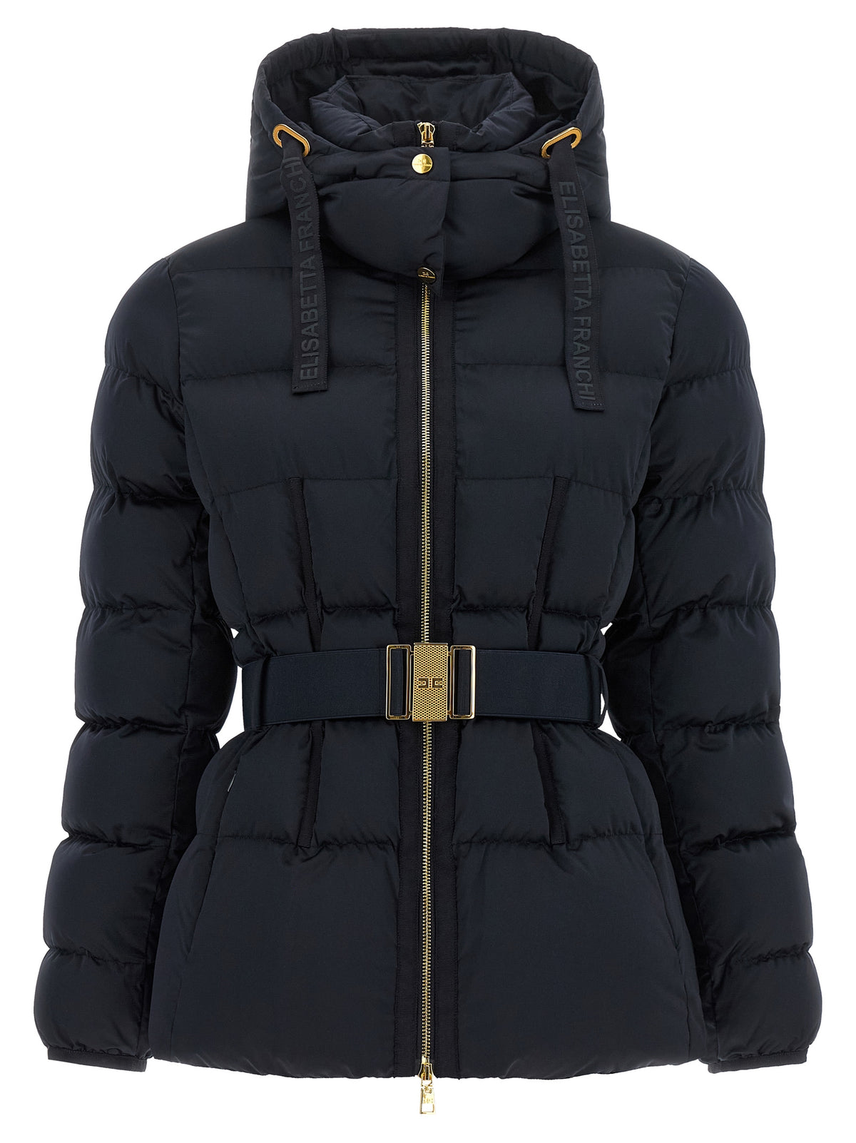 Elisabetta Franchi Schwarze Polyester-Jacke in voller Länge