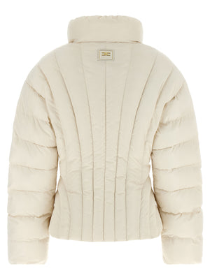Elisabetta Franchi Weiße Polyester-Jacke in voller Länge