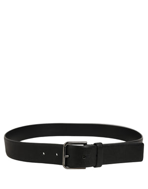 Dolce & Gabbana Schwarzer Kalbsleder Gürtel mit klassischer Silberschnalle