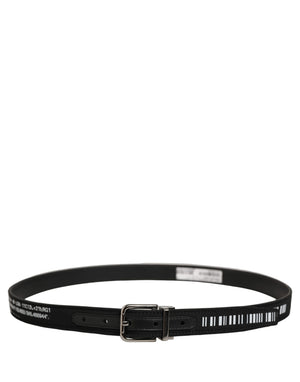 Dolce & Gabbana Schwarzer Stoff-Ledergürtel mit Barcode-Silberschnalle