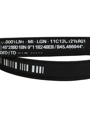 Dolce & Gabbana Schwarzer Stoff-Ledergürtel mit Barcode-Silberschnalle