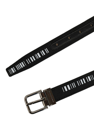 Dolce & Gabbana Schwarzer Stoff-Ledergürtel mit Barcode-Silberschnalle
