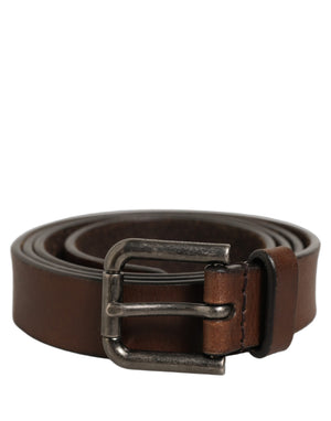 Dolce & Gabbana Brauner Leder Gürtel mit silberfarbener Metallschnalle