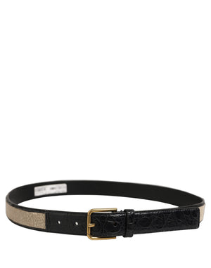 Dolce & Gabbana Beiger Gürtel aus gewebtem Leder mit Metallschnalle in Schwarz