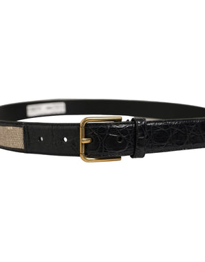 Dolce & Gabbana Beiger Gürtel aus gewebtem Leder mit Metallschnalle in Schwarz