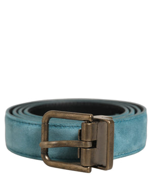 Dolce & Gabbana Herren Gürtel aus blauem Wildleder mit goldfarbener Metallschnalle