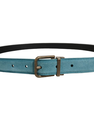 Dolce & Gabbana Herren Gürtel aus blauem Wildleder mit goldfarbener Metallschnalle