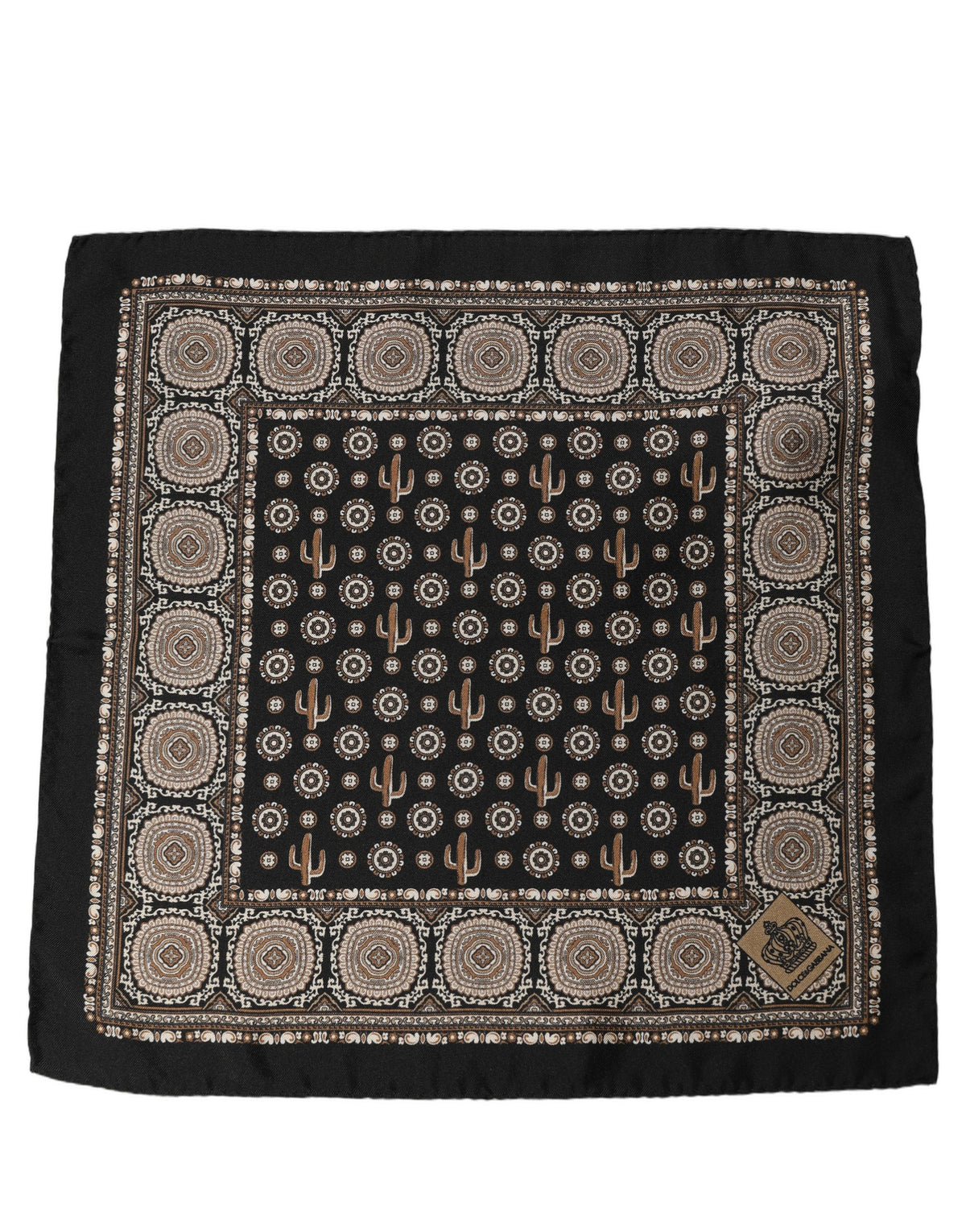 Dolce & Gabbana Schwarzes Foulard aus Kaktusseide mit Taschenquadrat-Muster
