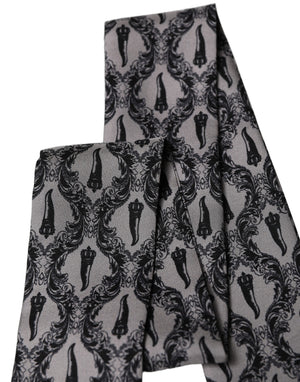 Dolce & Gabbana Grauer Seiden-Foulard-Schal mit Fransen im Barock-Stil