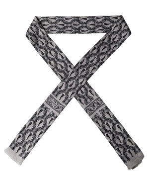 Dolce & Gabbana Grauer Seiden-Foulard-Schal mit Fransen im Barock-Stil