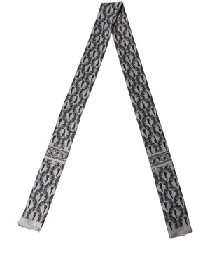 Dolce & Gabbana Grauer Seiden-Foulard-Schal mit Fransen im Barock-Stil