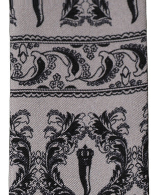 Dolce & Gabbana Grauer Seiden-Foulard-Schal mit Fransen im Barock-Stil