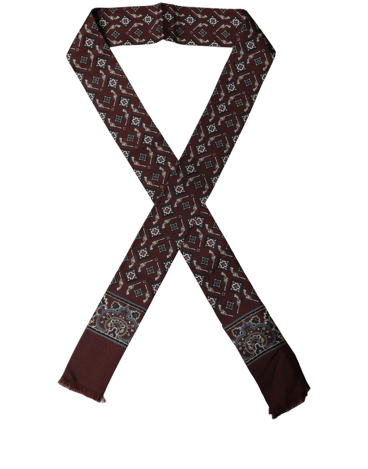 Dolce & Gabbana Burgunderfarbener Skinny Twilly Schal mit Fransen