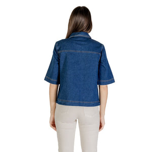 Only Blaues Baumwoll-Kurzarmhemd