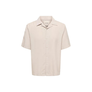 Only & Sons Beige Tencel Kurzarmhemd