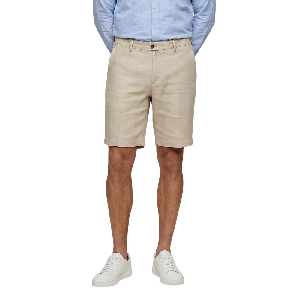 Borghese Beige Leinen Bermuda Shorts