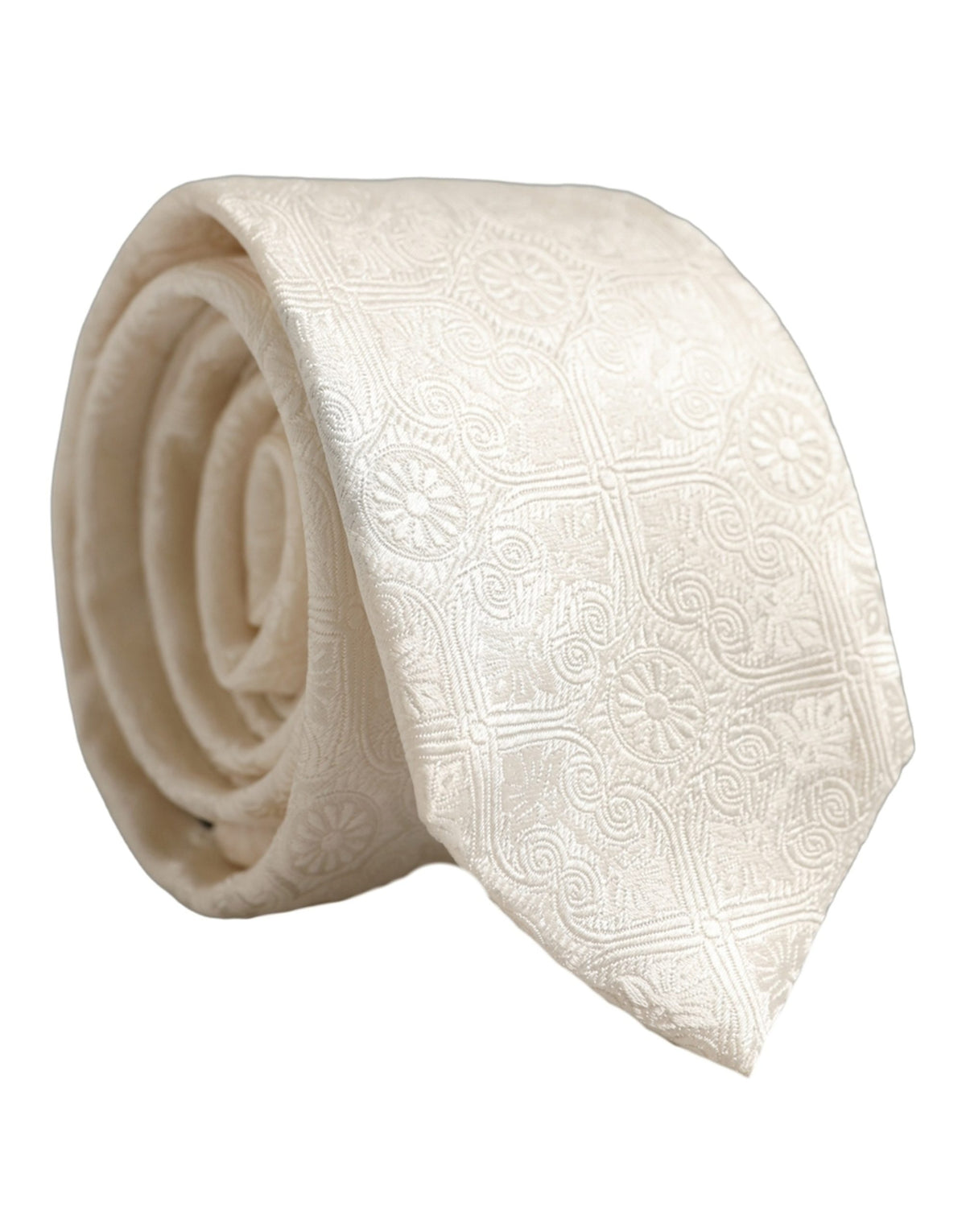 Dolce & Gabbana Off White Seidenjacquard-Krawatte mit verstellbarem Bindeband