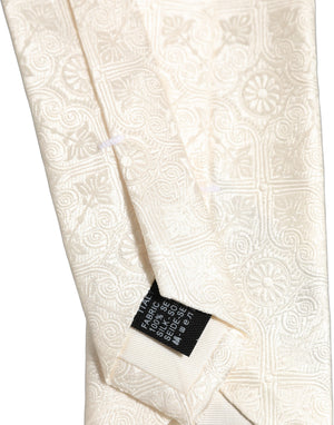 Dolce & Gabbana Off White Seidenjacquard-Krawatte mit verstellbarem Bindeband