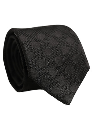 Dolce & Gabbana Schwarze Seidenkrawatte mit Polka-Dot-Jacquardmuster und verstellbarem Knoten