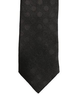Dolce & Gabbana Schwarze Seidenkrawatte mit Polka-Dot-Jacquardmuster und verstellbarem Knoten