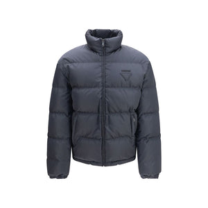 Prada Blaue Polyamid-Jacke in voller Länge