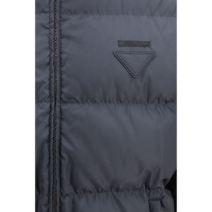 Prada Blaue Polyamid-Jacke in voller Länge