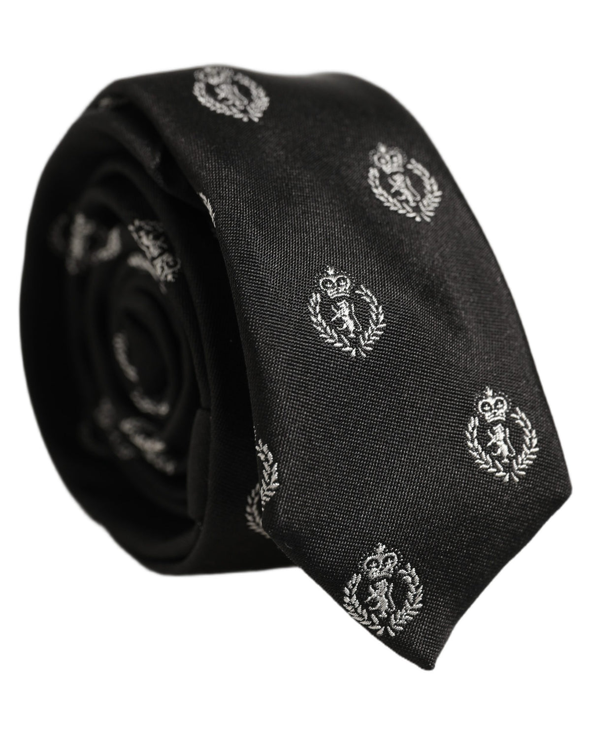 Dolce & Gabbana Schwarze Krawatte mit Wappen-Emblem aus Seide, verstellbar