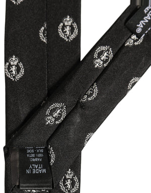 Dolce & Gabbana Schwarze Krawatte mit Wappen-Emblem aus Seide, verstellbar
