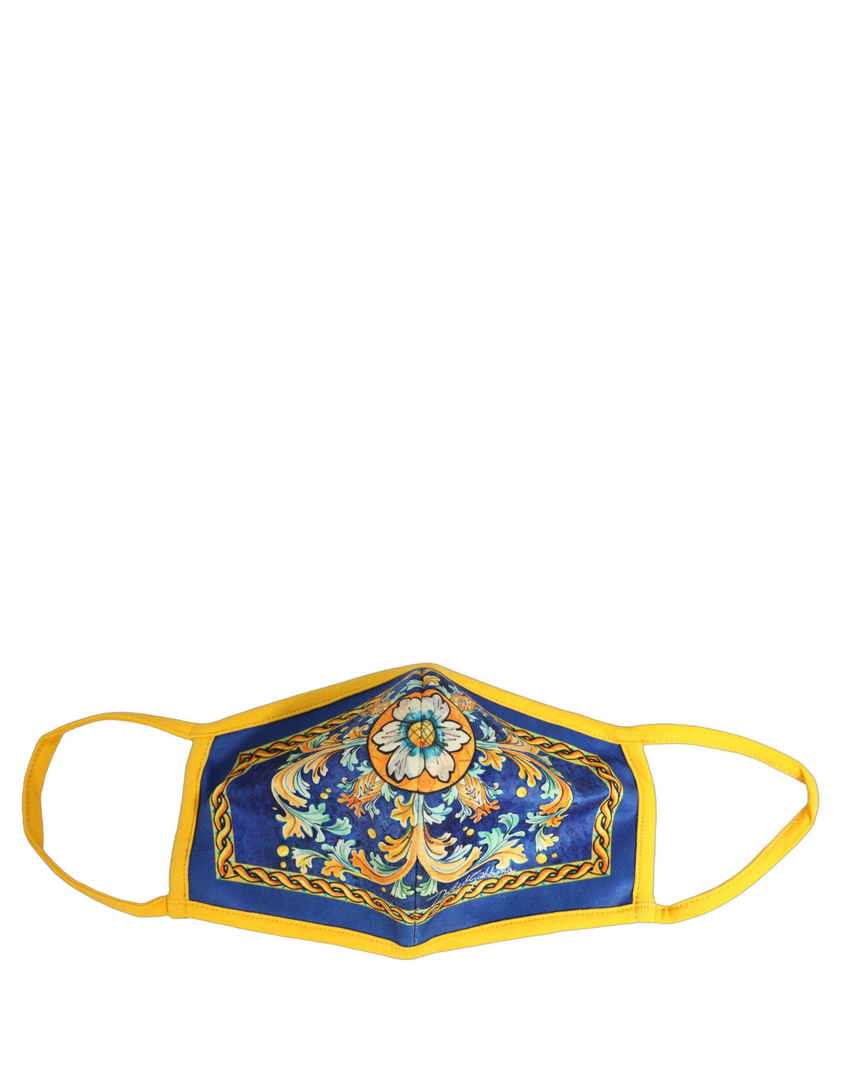 Dolce & Gabbana Gesichtsmaske mit elastischem Ohrbügel und Multicolor Majolica-Print