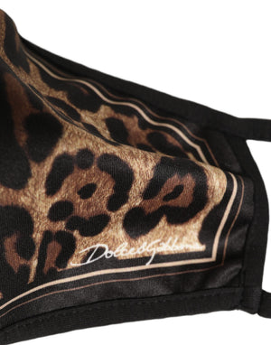 Dolce & Gabbana Braune schwarze Leopardenmuster Gesichtsmaske mit elastischem Ohrband