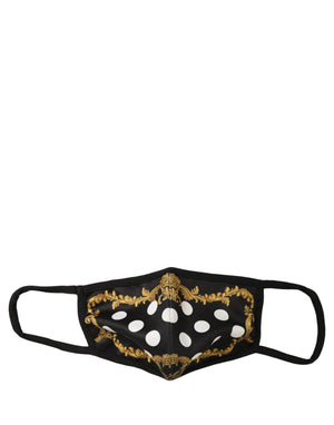 Dolce & Gabbana Schwarze Gesichtsmaske mit Barock-Print und elastischem Ohrband
