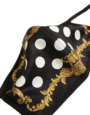 Dolce & Gabbana Schwarze Gesichtsmaske mit Barock-Print und elastischem Ohrband