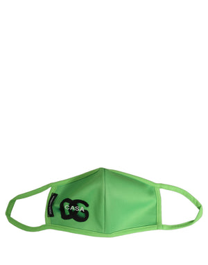 Dolce & Gabbana Grüne Polyester DG CASA Logo Gesichtsmaske mit elastischem Ohrband