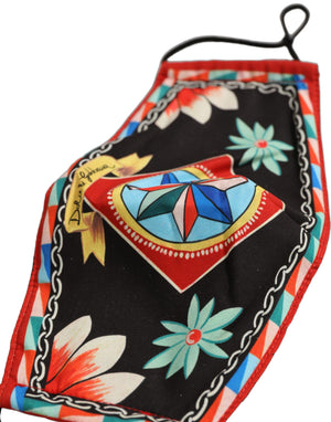 Dolce & Gabbana Herren schwarze Gesichtsmaske mit Carretto-Print und elastischen Ohrschlaufen