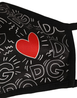 Dolce & Gabbana Schwarze Gesichtsmaske mit DG-Logo-Monogramm und elastischem Ohrbügel