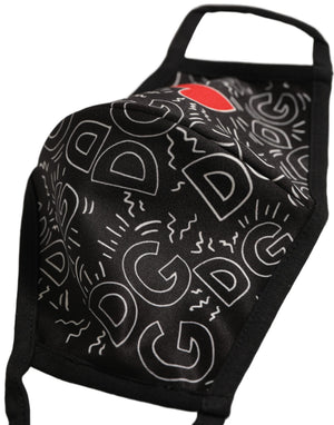 Dolce & Gabbana Schwarze Gesichtsmaske mit DG-Logo-Monogramm und elastischem Ohrbügel