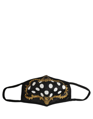 Dolce & Gabbana Schwarze Gesichtsmaske mit Barock-Print und elastischem Ohrband