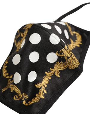 Dolce & Gabbana Schwarze Gesichtsmaske mit Barock-Print und elastischem Ohrband