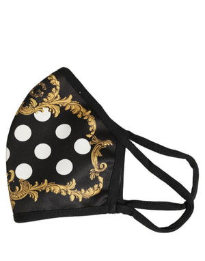 Dolce & Gabbana Schwarze Gesichtsmaske mit Barock-Print und elastischem Ohrband