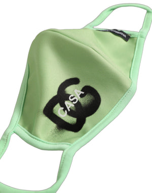 Dolce & Gabbana Grüne Polyester DG CASA Logo Gesichtsmaske mit elastischem Ohrband